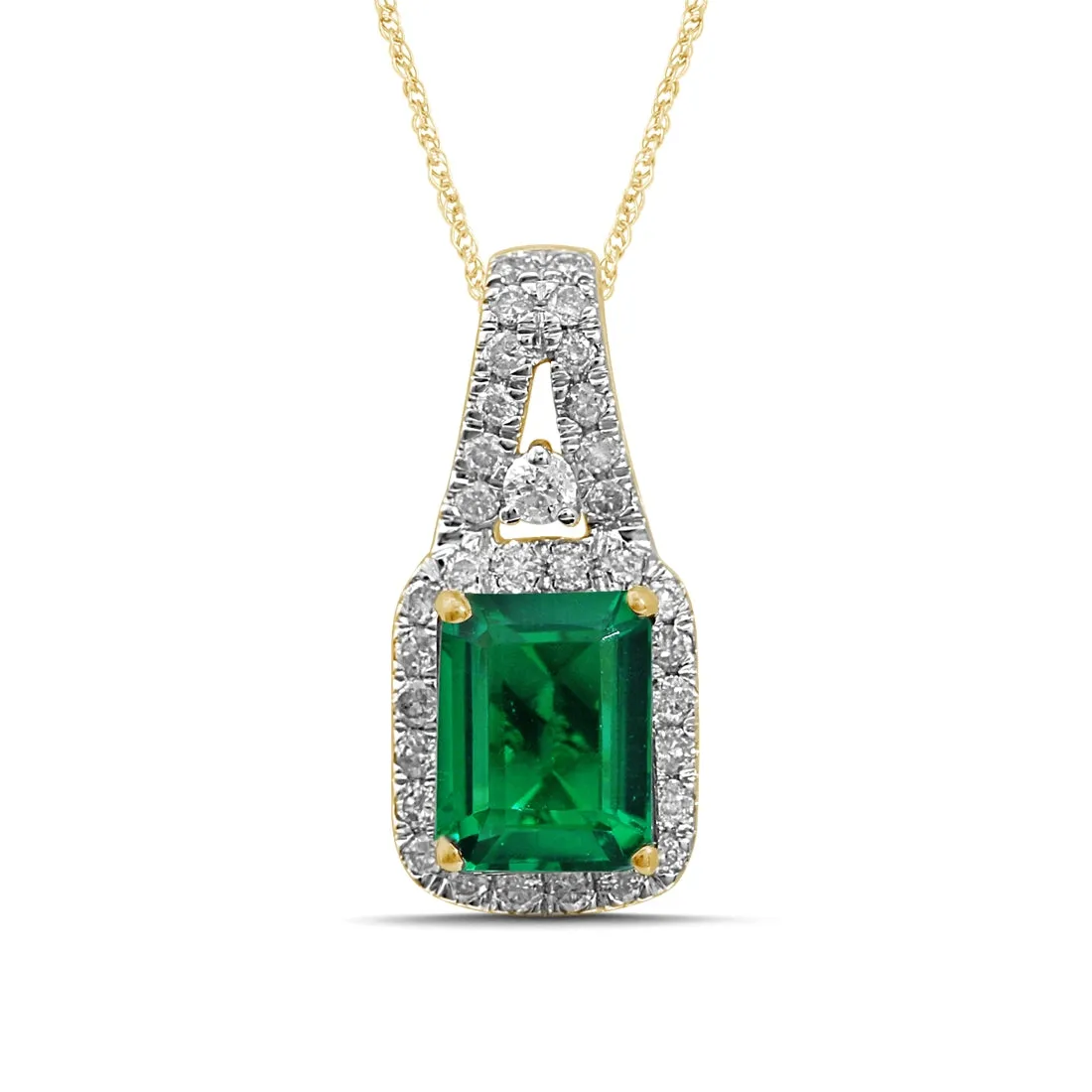 9ct Yellow Gold 0.33ct Diamond & Created Emerald Pendant