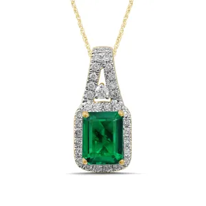 9ct Yellow Gold 0.33ct Diamond & Created Emerald Pendant