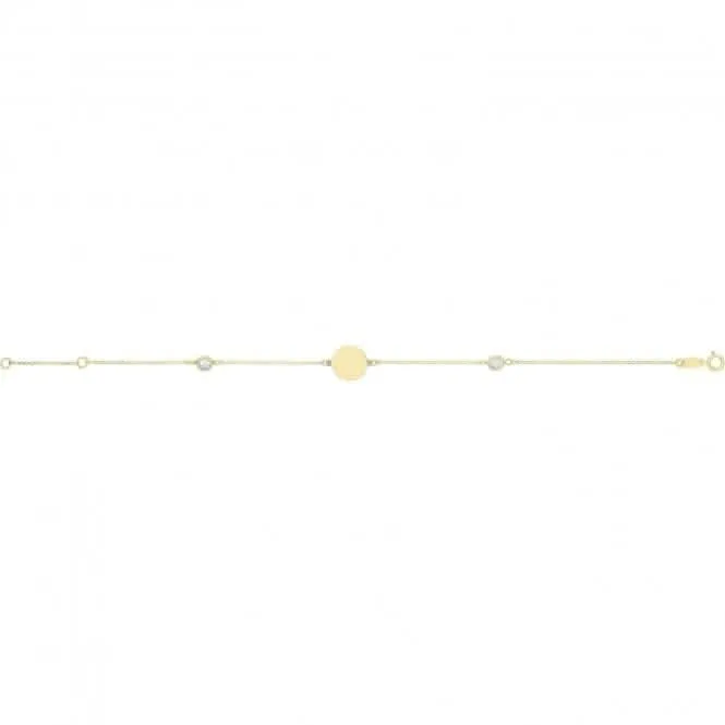 9ct Yellow Gold Round ID Bracelet with Zirconia BR672