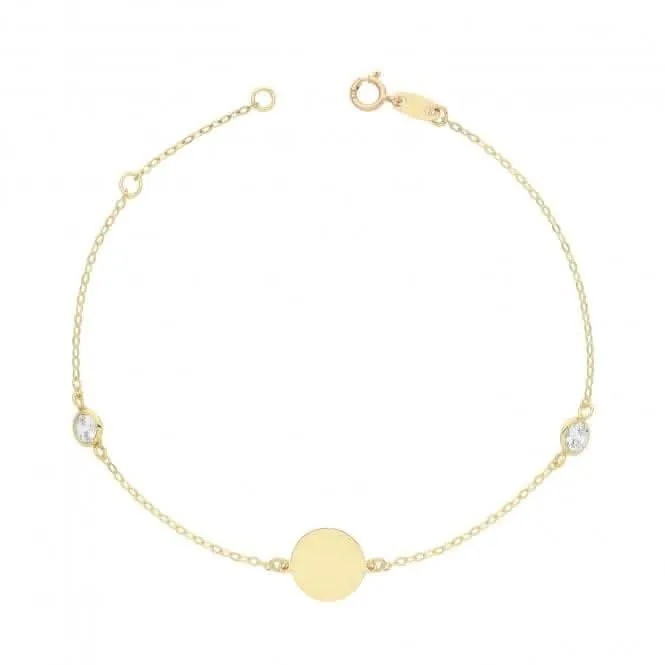 9ct Yellow Gold Round ID Bracelet with Zirconia BR672