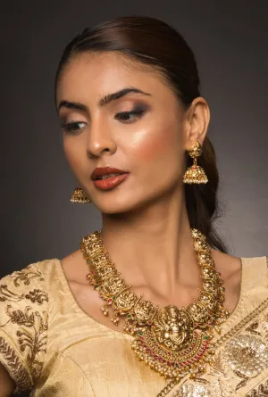 Aabha Lakshmi Motif Temple Necklace Set with Earrings