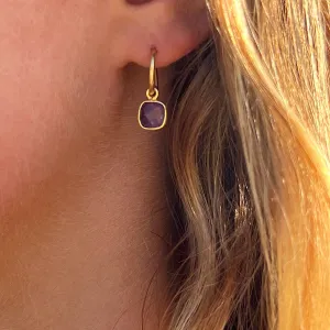 Amethyst Gemstone Earrings Feb birthstone on Gold plated loops