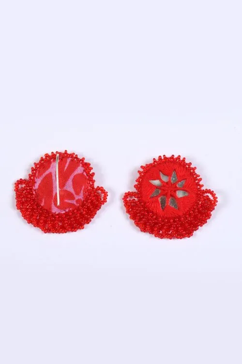 Antarang- Red Bead Jumki Earing,  100% Cotton. Valentine Special. Hand Made By Divyang Rural Women.