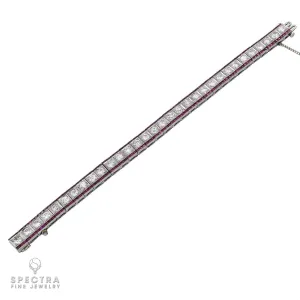 Antique Art Deco Diamond Ruby Line Tennis Bracelet