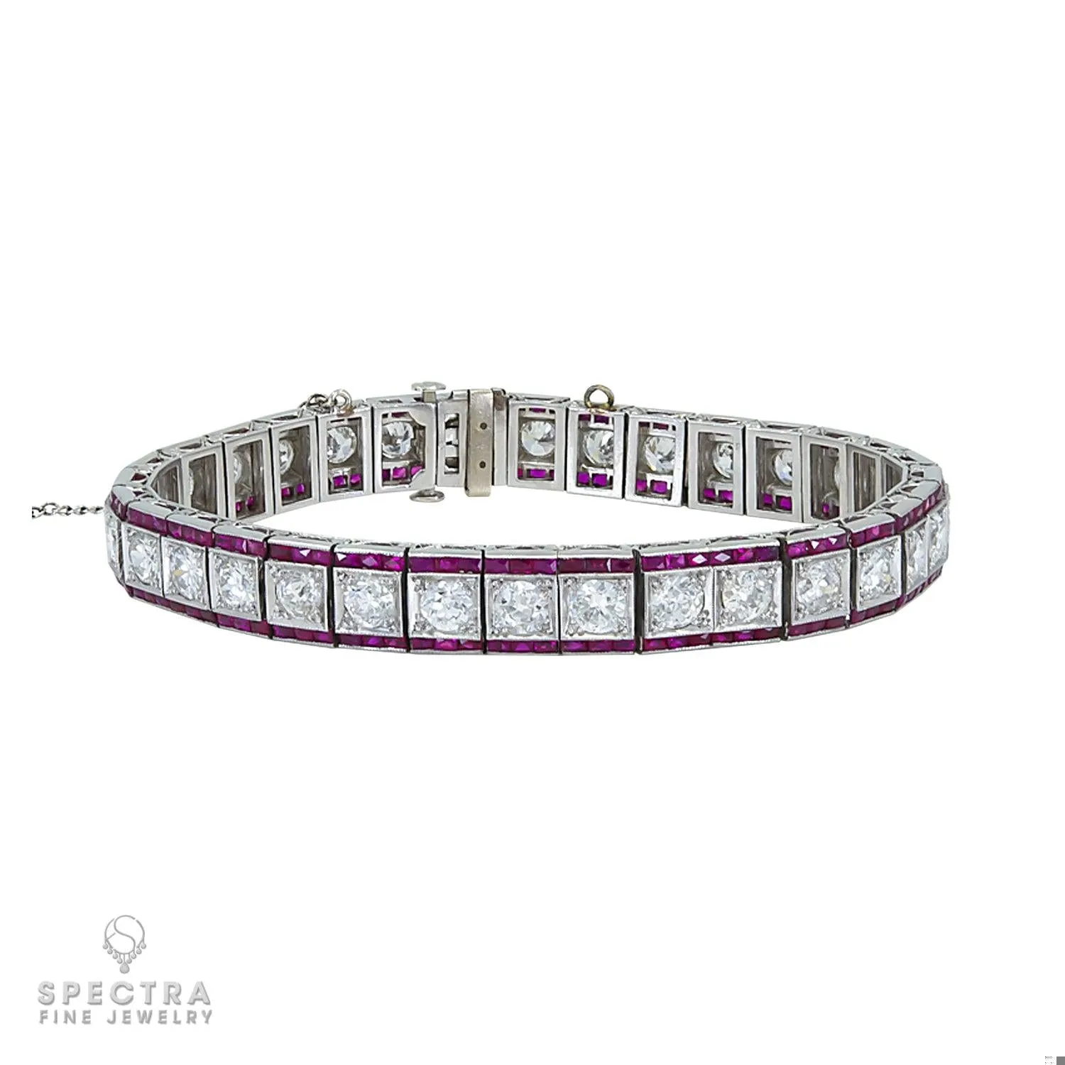 Antique Art Deco Diamond Ruby Line Tennis Bracelet