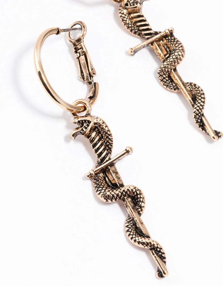 Antique Gold Sink Dagger Twist Hoop Earrings
