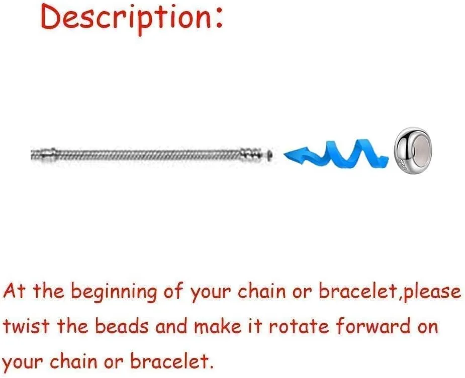 ARTCHARM .925 Sterling Silver Stopper Safety Chain Bead Charm for European Charm Bracelets