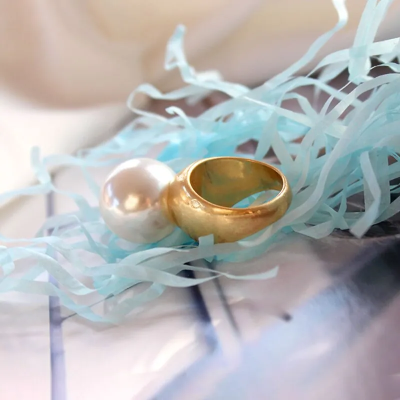 Baroque Round Imitation Pearl Vintage Ring