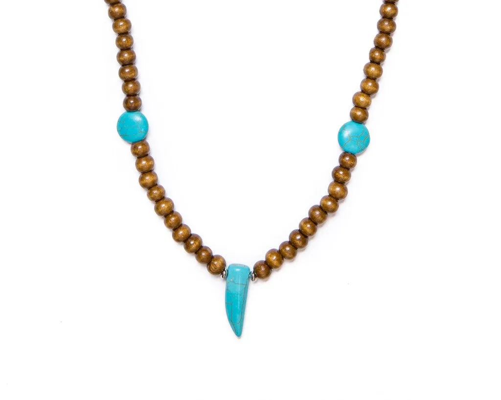 Beads neckalce wooden round beads turquoise tooth