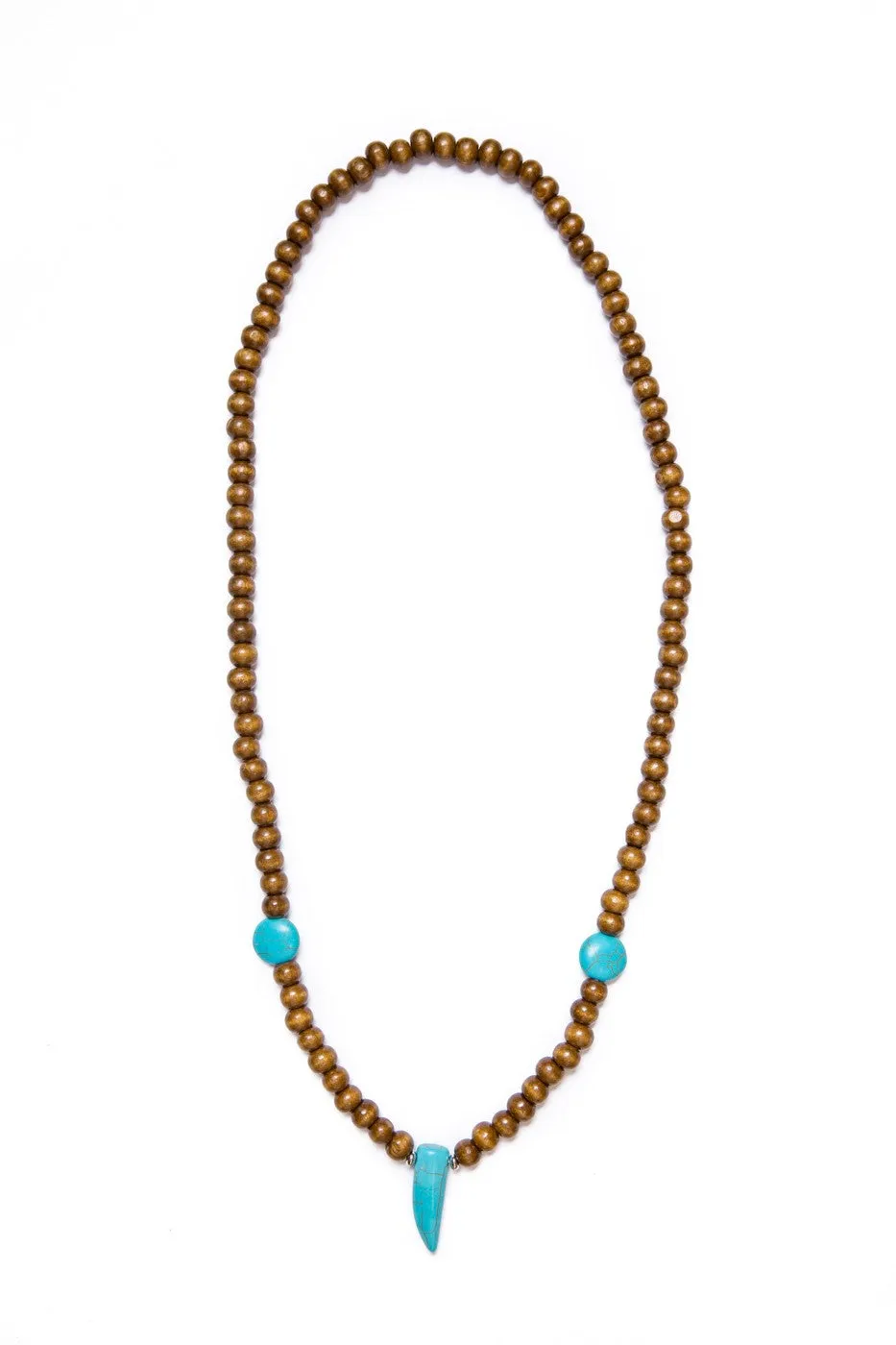 Beads neckalce wooden round beads turquoise tooth