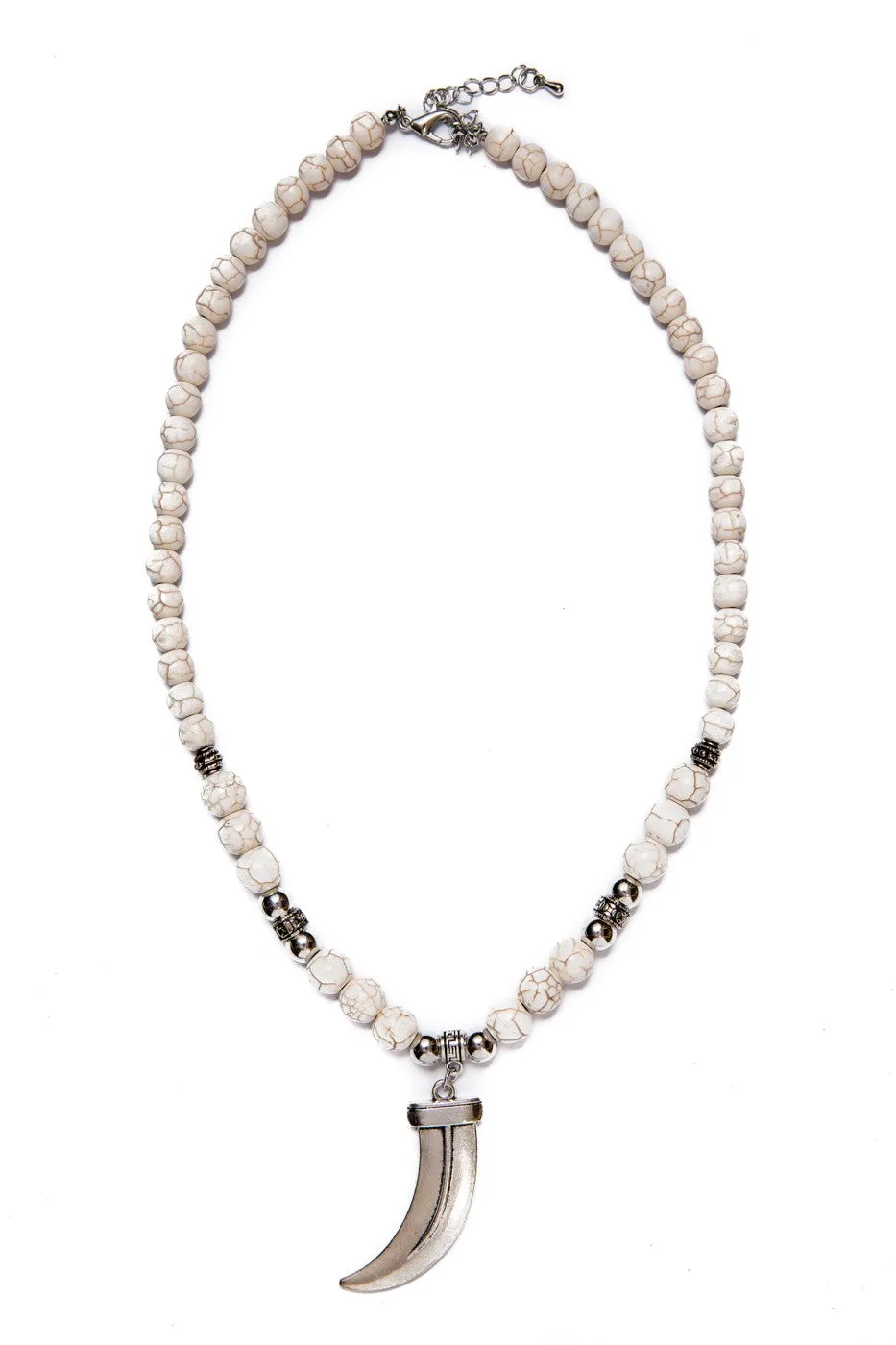 beads necklace white metal tooth pendant