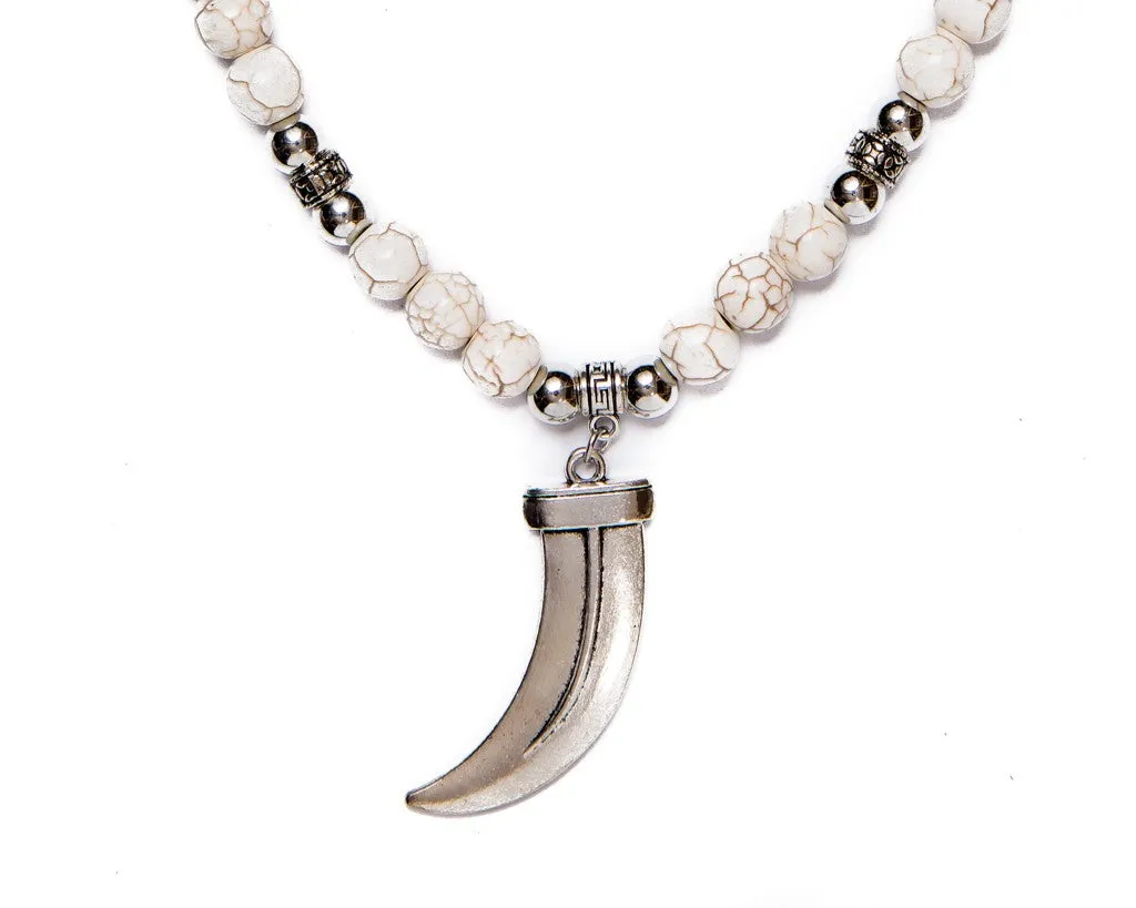 beads necklace white metal tooth pendant