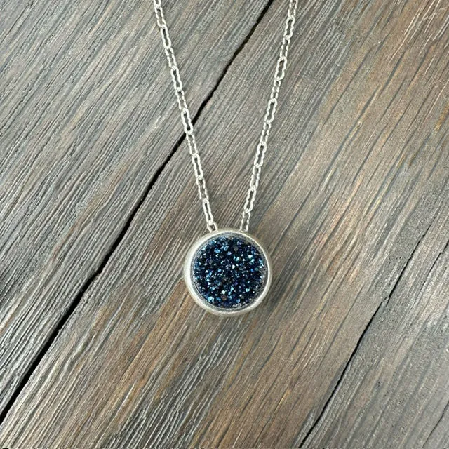Bezel set coated druzy necklace - Sterling Silver