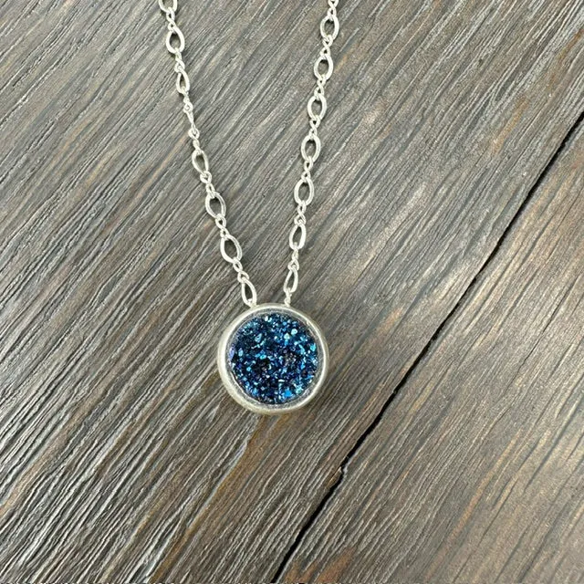 Bezel set coated druzy necklace - Sterling Silver