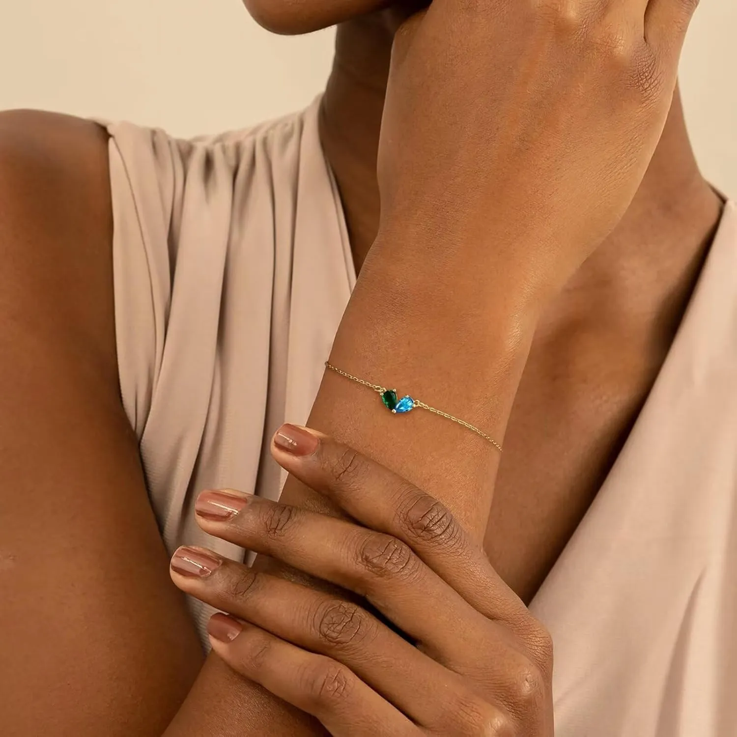 Birthstone Bracelets For Women 14k Gold Stack Couples Hand Chain Lover Dainty Heart Initial Personalized Charm March Jewelry