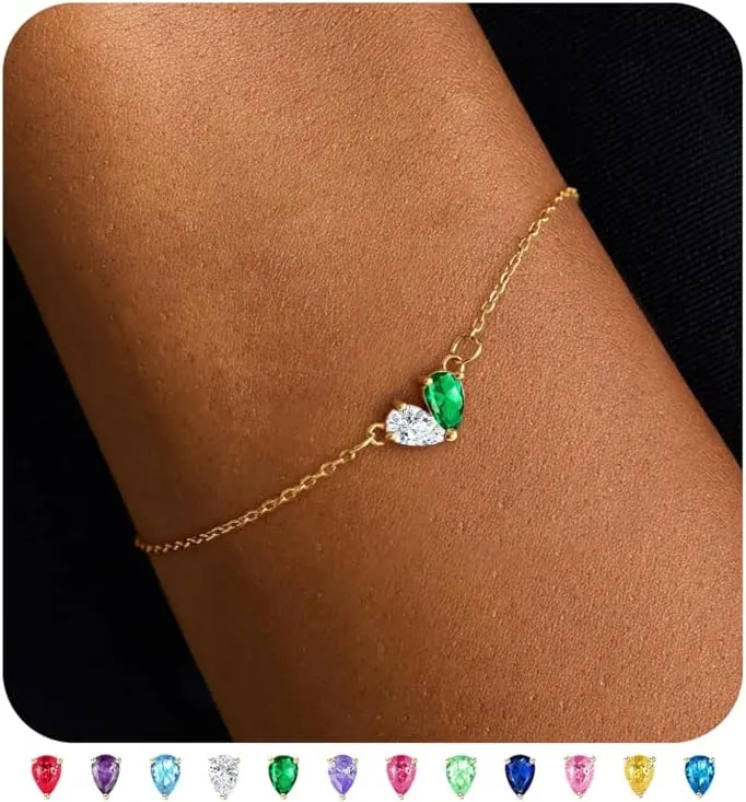 Birthstone Bracelets For Women 14k Gold Stack Couples Hand Chain Lover Dainty Heart Initial Personalized Charm March Jewelry
