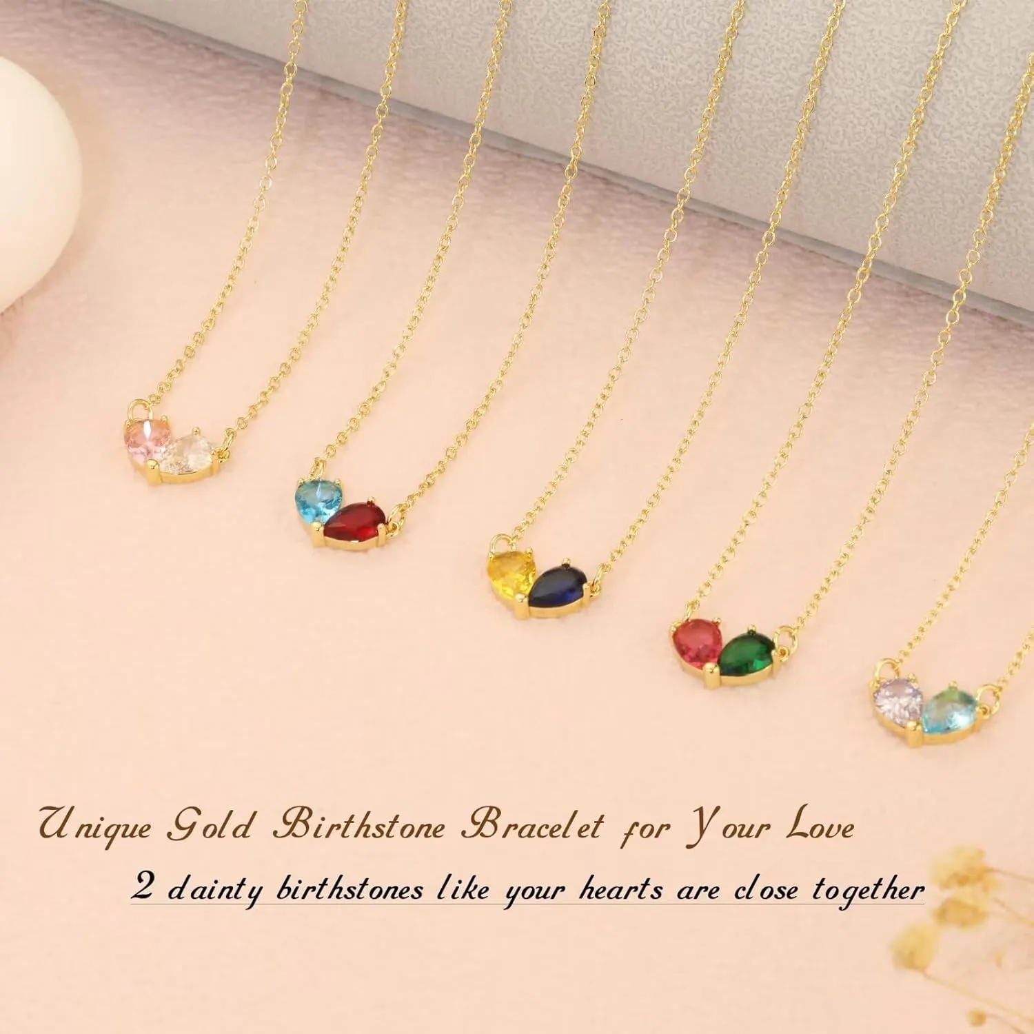 Birthstone Bracelets For Women 14k Gold Stack Couples Hand Chain Lover Dainty Heart Initial Personalized Charm March Jewelry