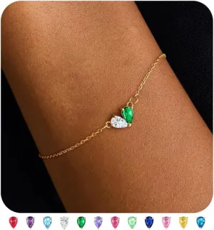 Birthstone Bracelets For Women 14k Gold Stack Couples Hand Chain Lover Dainty Heart Initial Personalized Charm March Jewelry