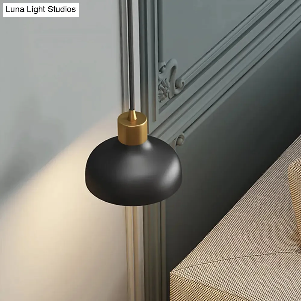 Black and Gold Bedside Pendant Light with Simple Design and Bowl Metal Shade