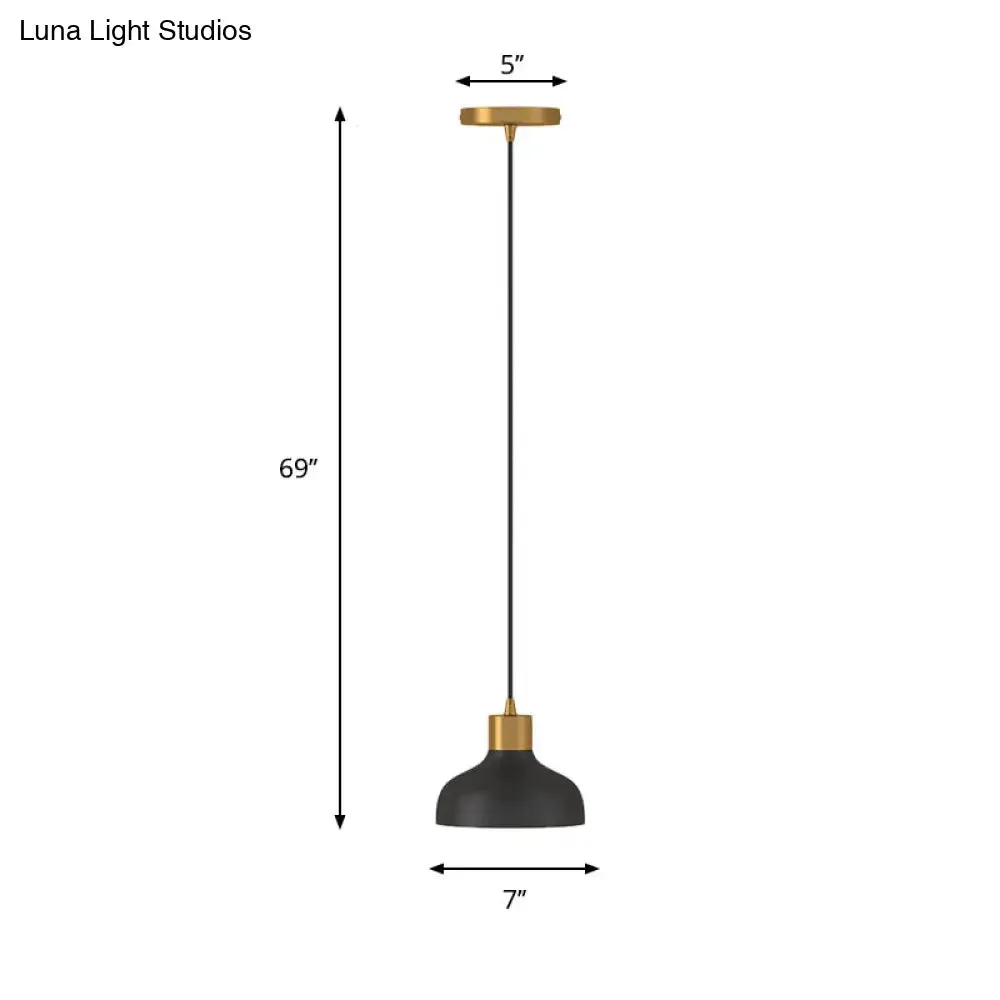 Black and Gold Bedside Pendant Light with Simple Design and Bowl Metal Shade