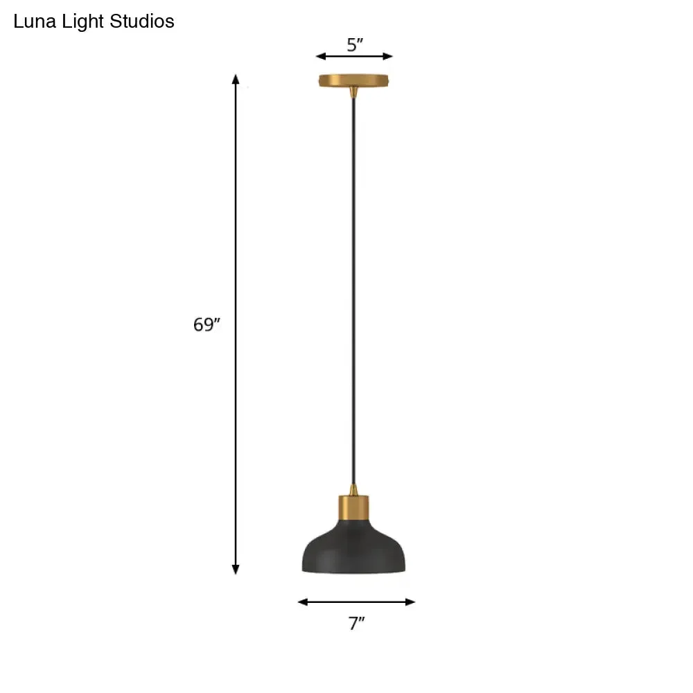 Black and Gold Bedside Pendant Light with Simple Design and Bowl Metal Shade