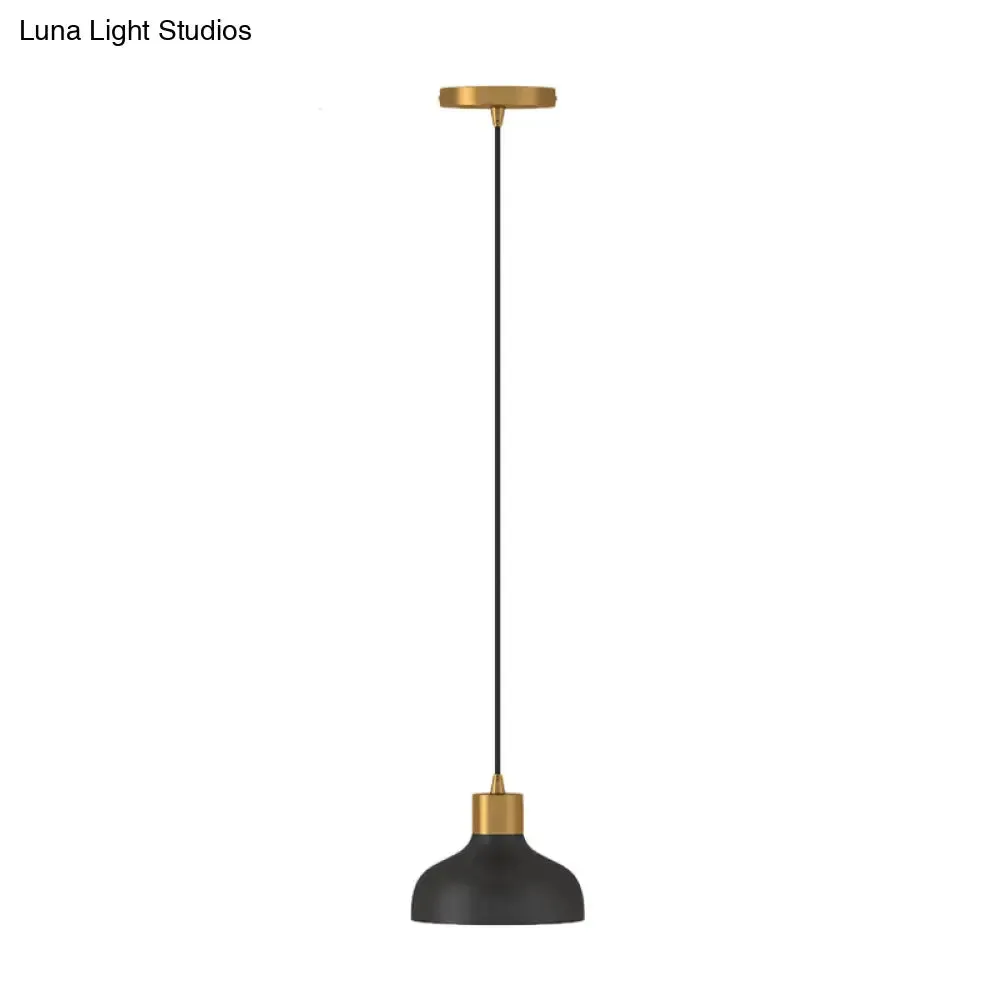 Black and Gold Bedside Pendant Light with Simple Design and Bowl Metal Shade