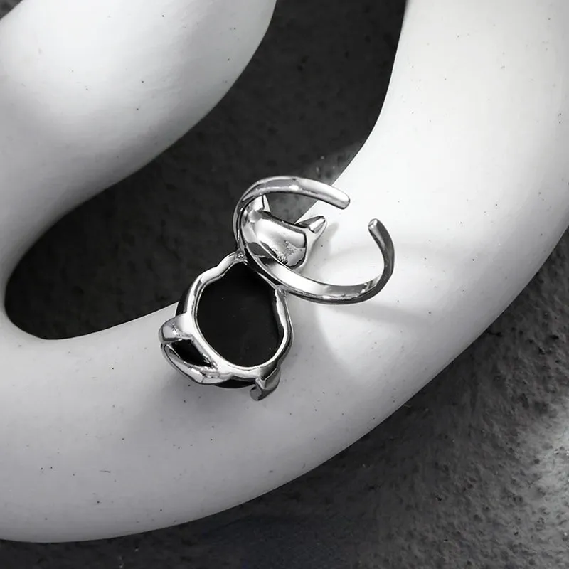 Black Resin Cat Open Ring