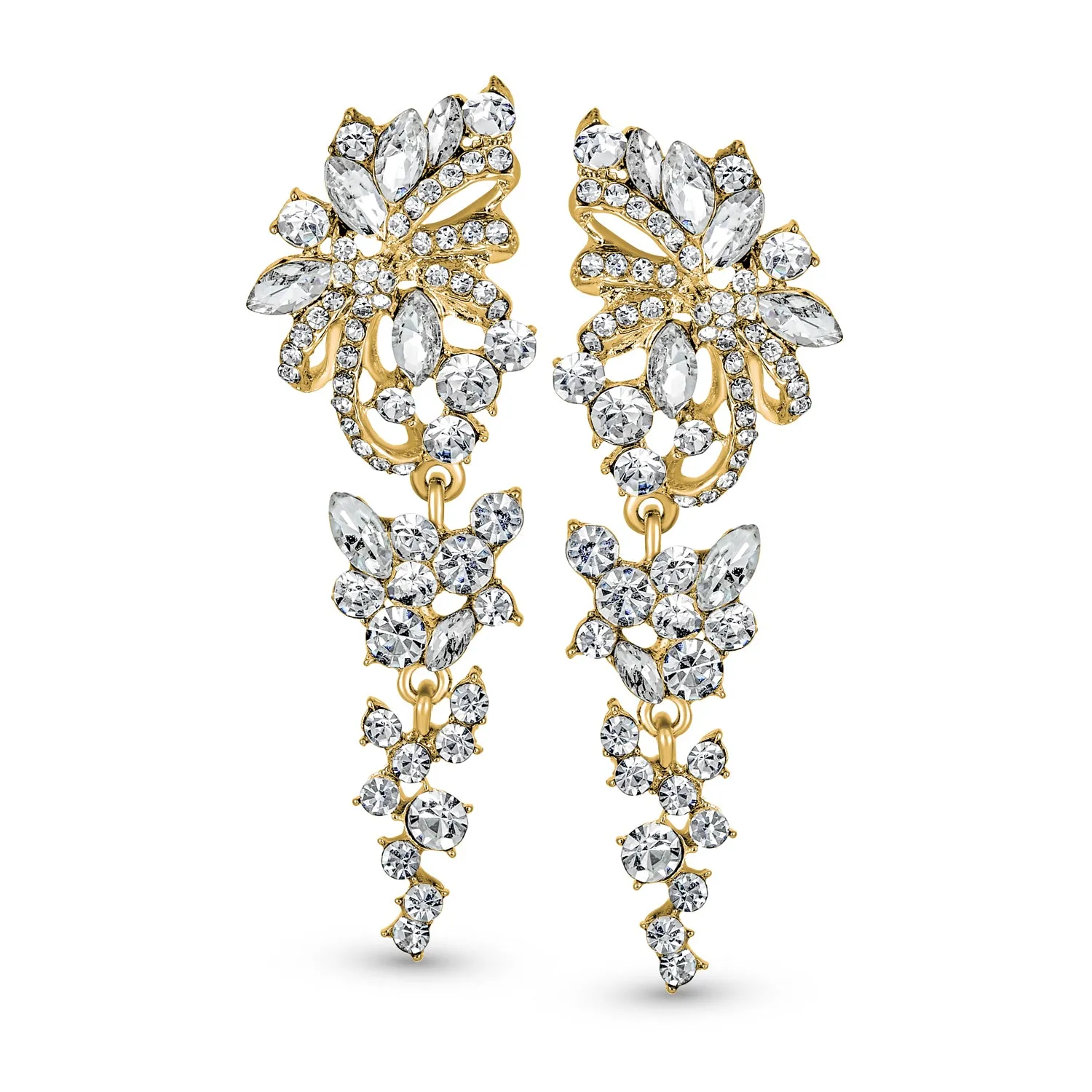 Bridal Wedding Dangle Earrings Crystal Flower Bow Chandelier Pink or Silver