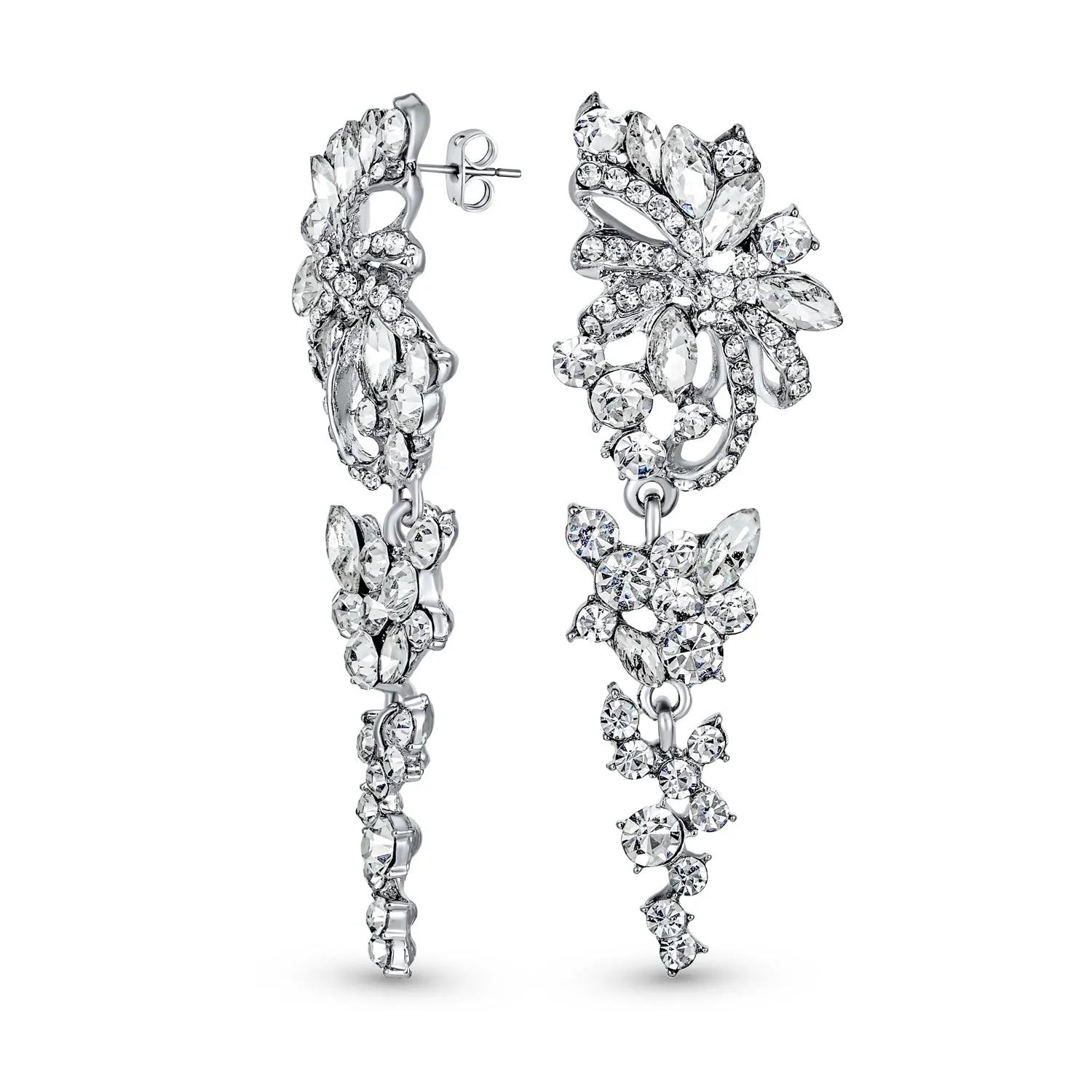Bridal Wedding Dangle Earrings Crystal Flower Bow Chandelier Pink or Silver