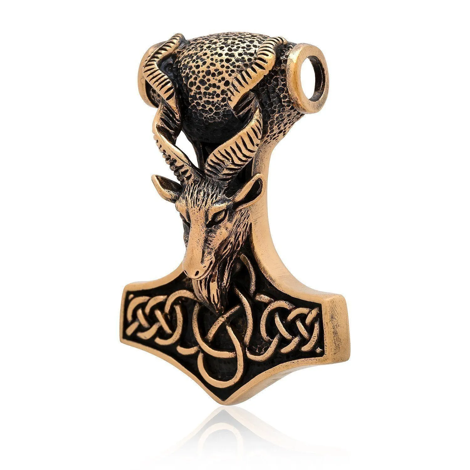 Bronze Mjolnir and Goat Head Pendant