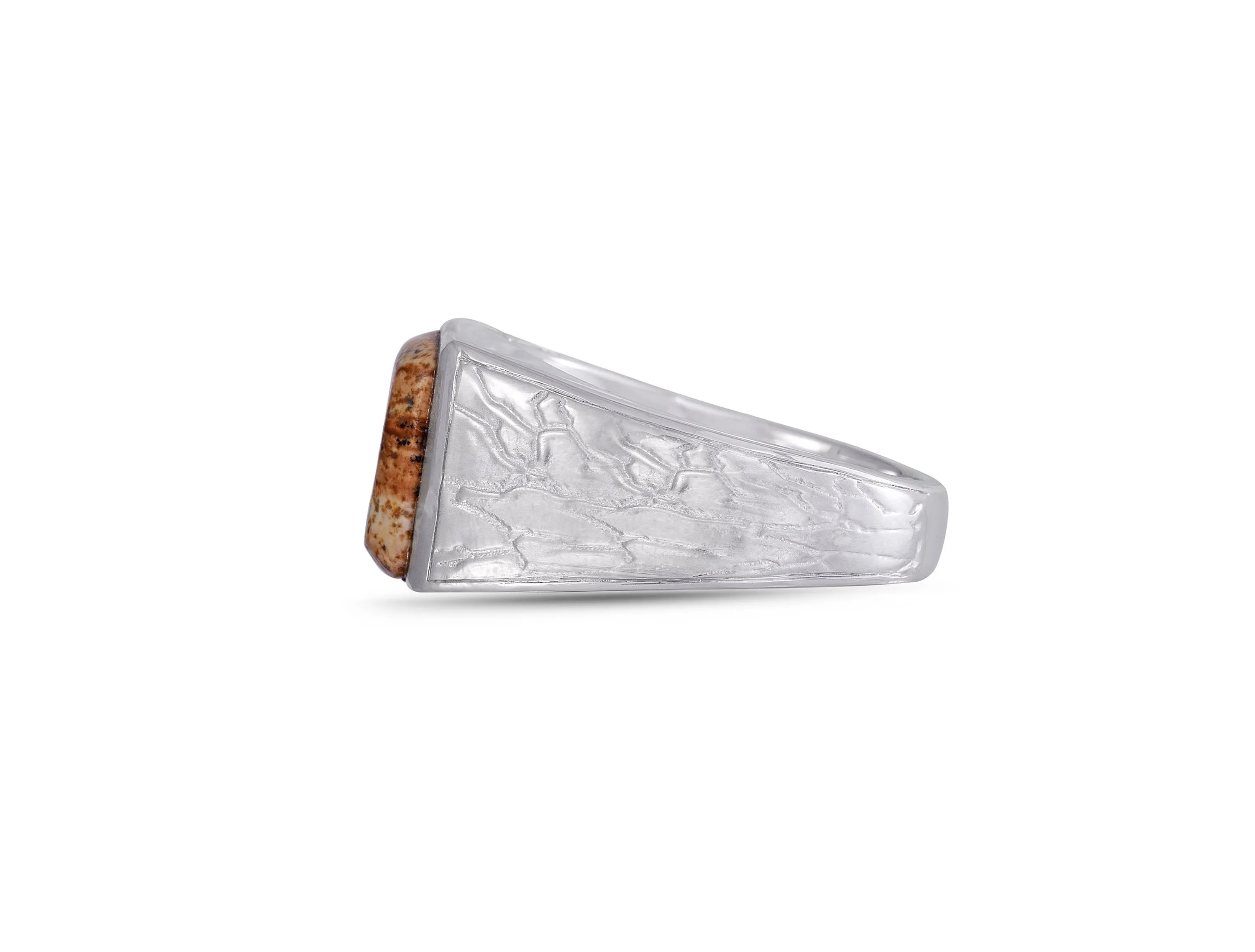 Brown Picasso Jasper Stone Signet Ring in Sterling Silver