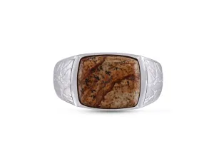 Brown Picasso Jasper Stone Signet Ring in Sterling Silver