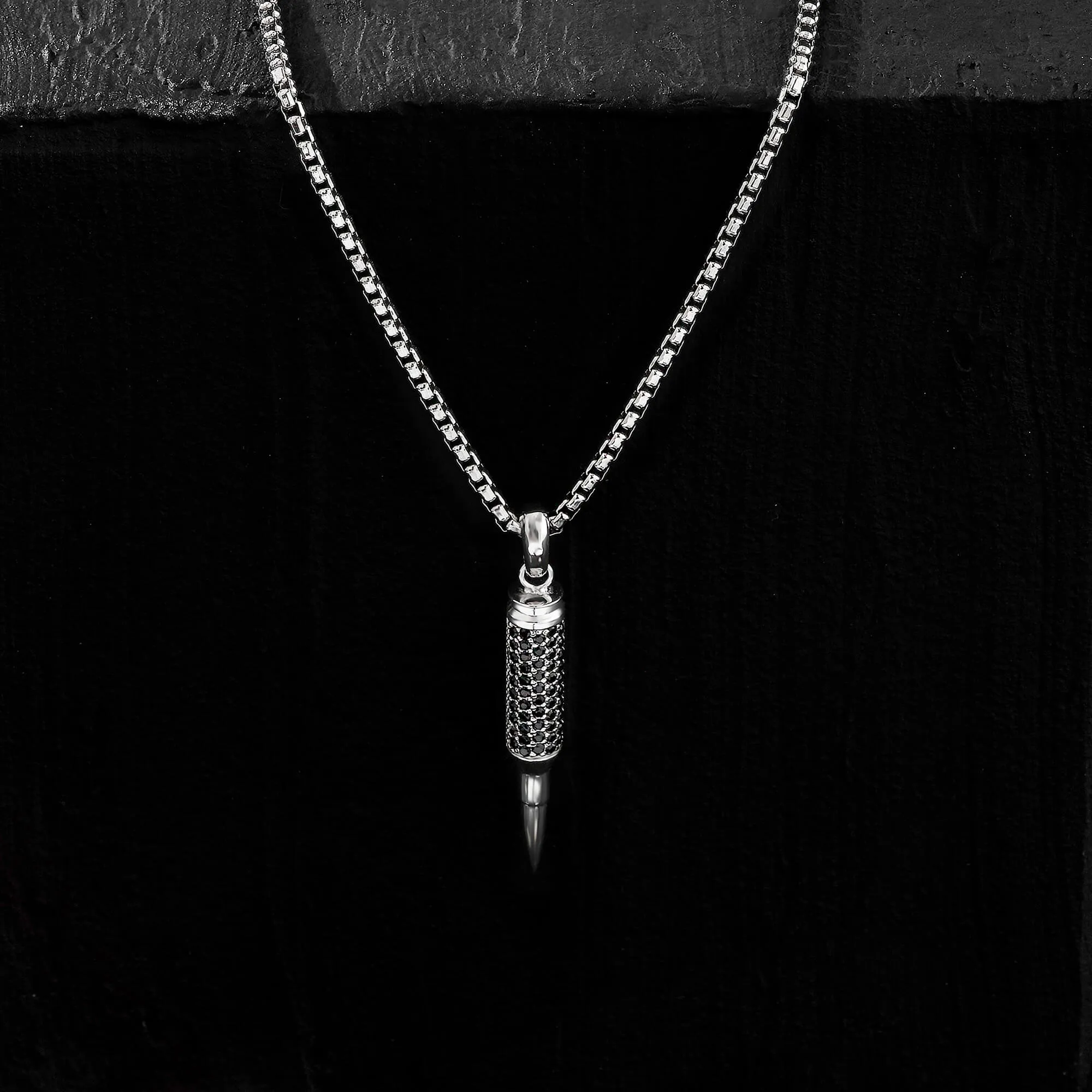 Bullet Pave Pendant - Solid Silver