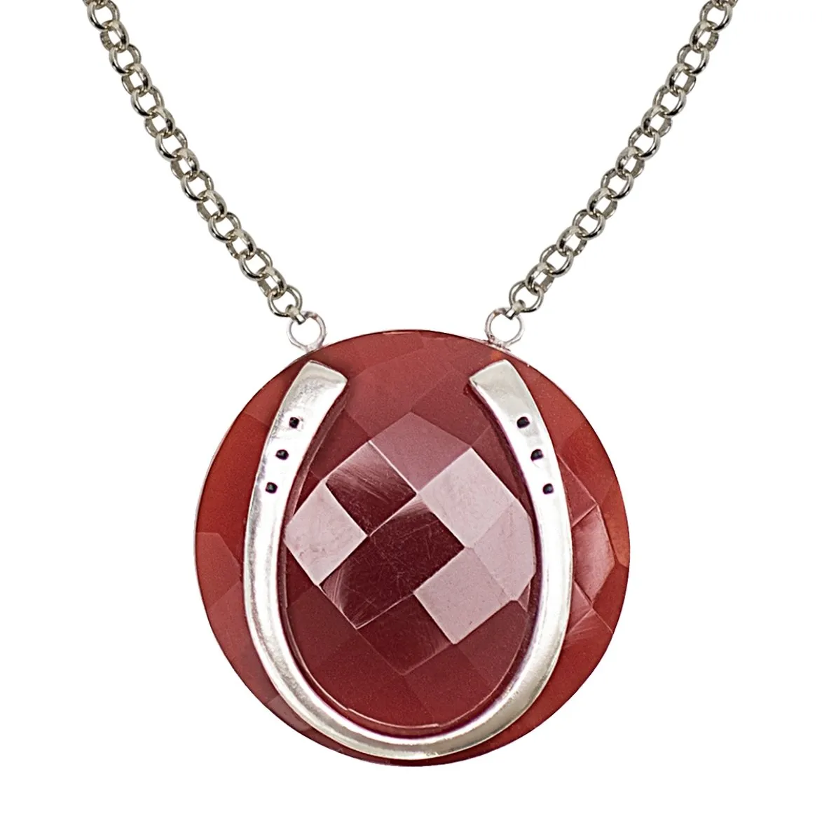 Carnelian - Horseshoe and Sterling Silver Rolo Chain Pendant Necklace