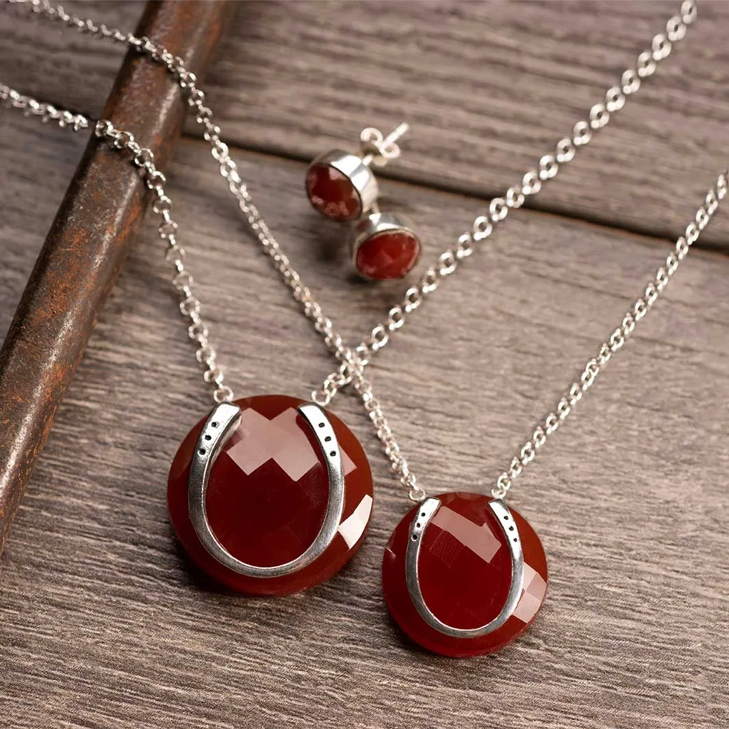 Carnelian - Horseshoe and Sterling Silver Rolo Chain Pendant Necklace