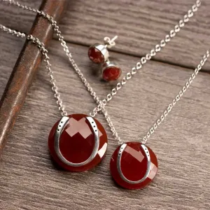 Carnelian - Horseshoe and Sterling Silver Rolo Chain Pendant Necklace