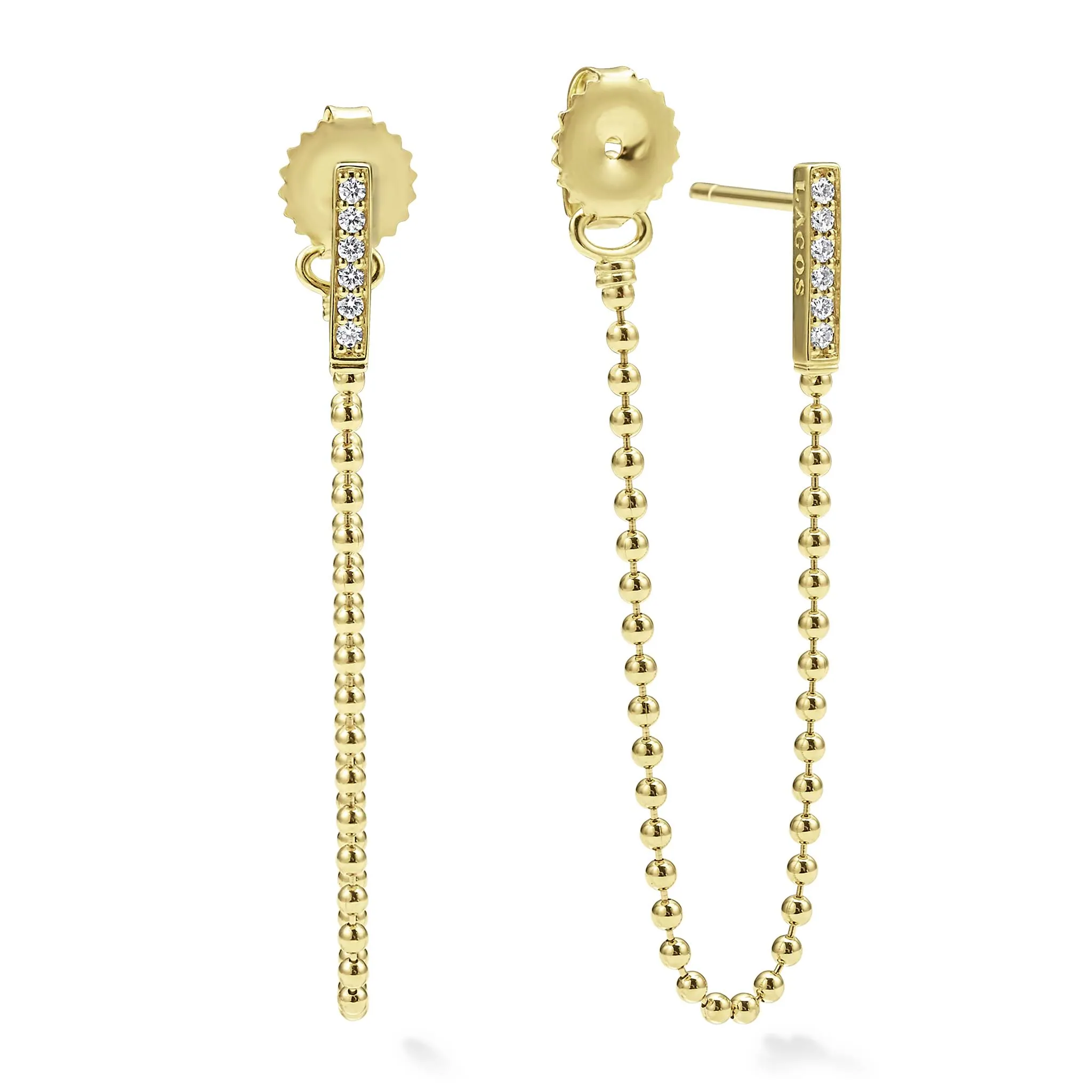 Caviar Gold 18K Gold and Diamond Drop Earrings