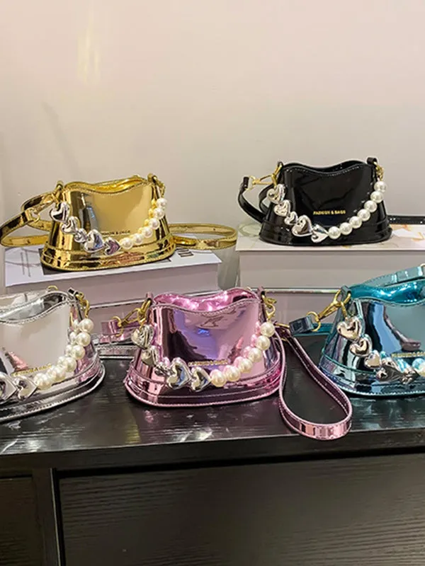 Chains Contrast Color Shiny Bag