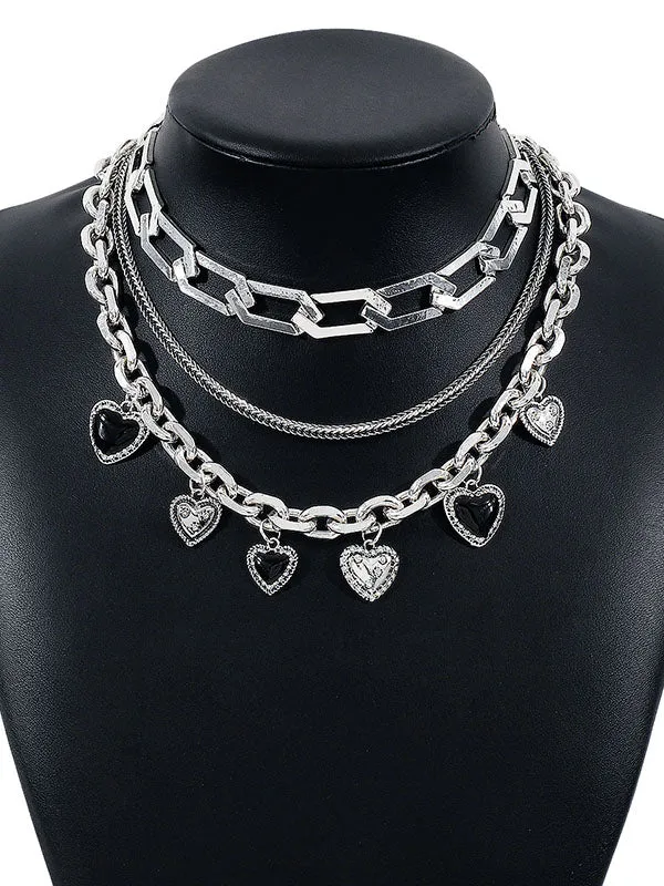 Chains Geometric Heart Shape Layered Necklaces Accessories