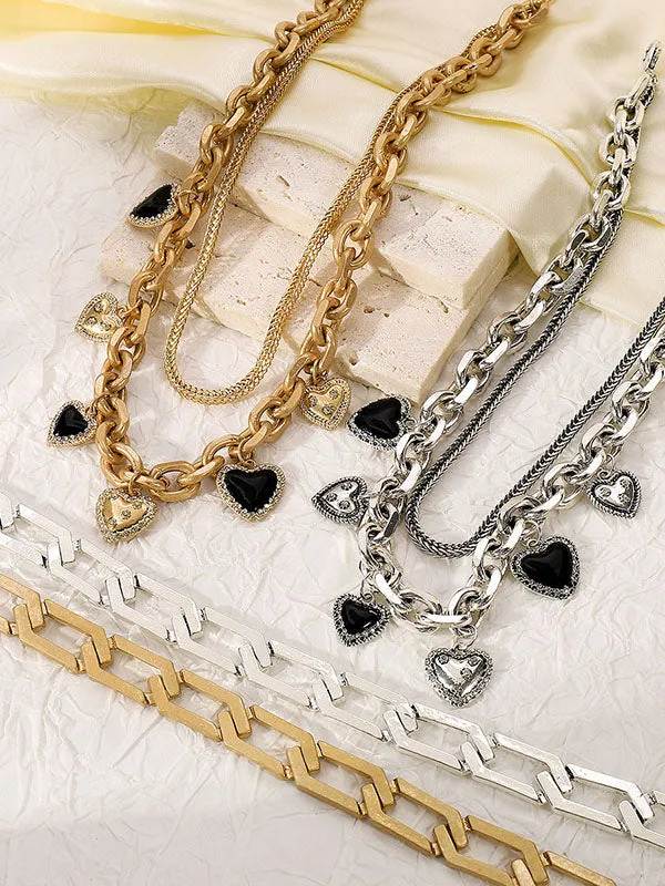 Chains Geometric Heart Shape Layered Necklaces Accessories