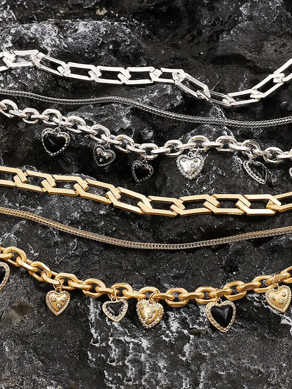 Chains Geometric Heart Shape Layered Necklaces Accessories
