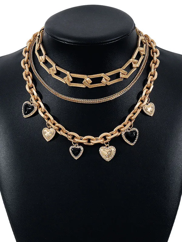 Chains Geometric Heart Shape Layered Necklaces Accessories