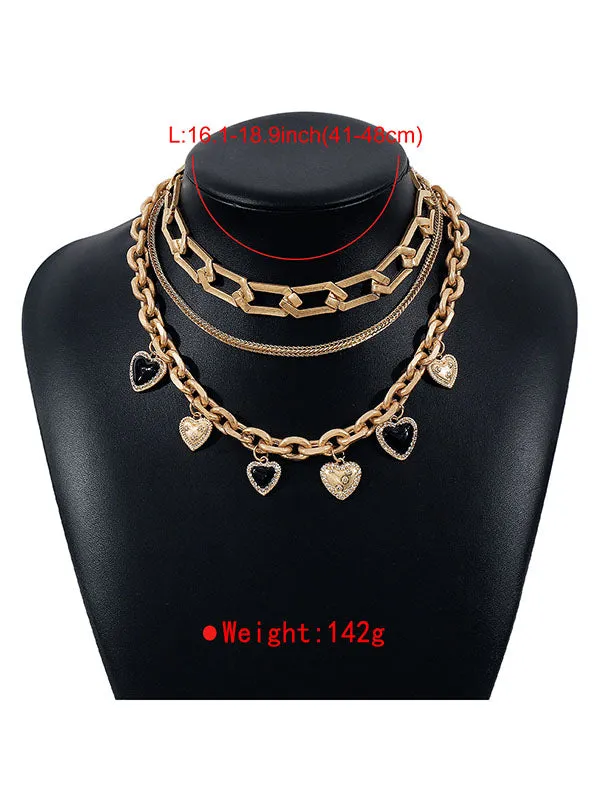 Chains Geometric Heart Shape Layered Necklaces Accessories