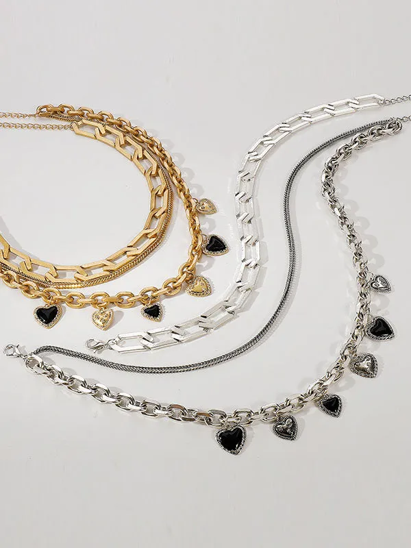 Chains Geometric Heart Shape Layered Necklaces Accessories