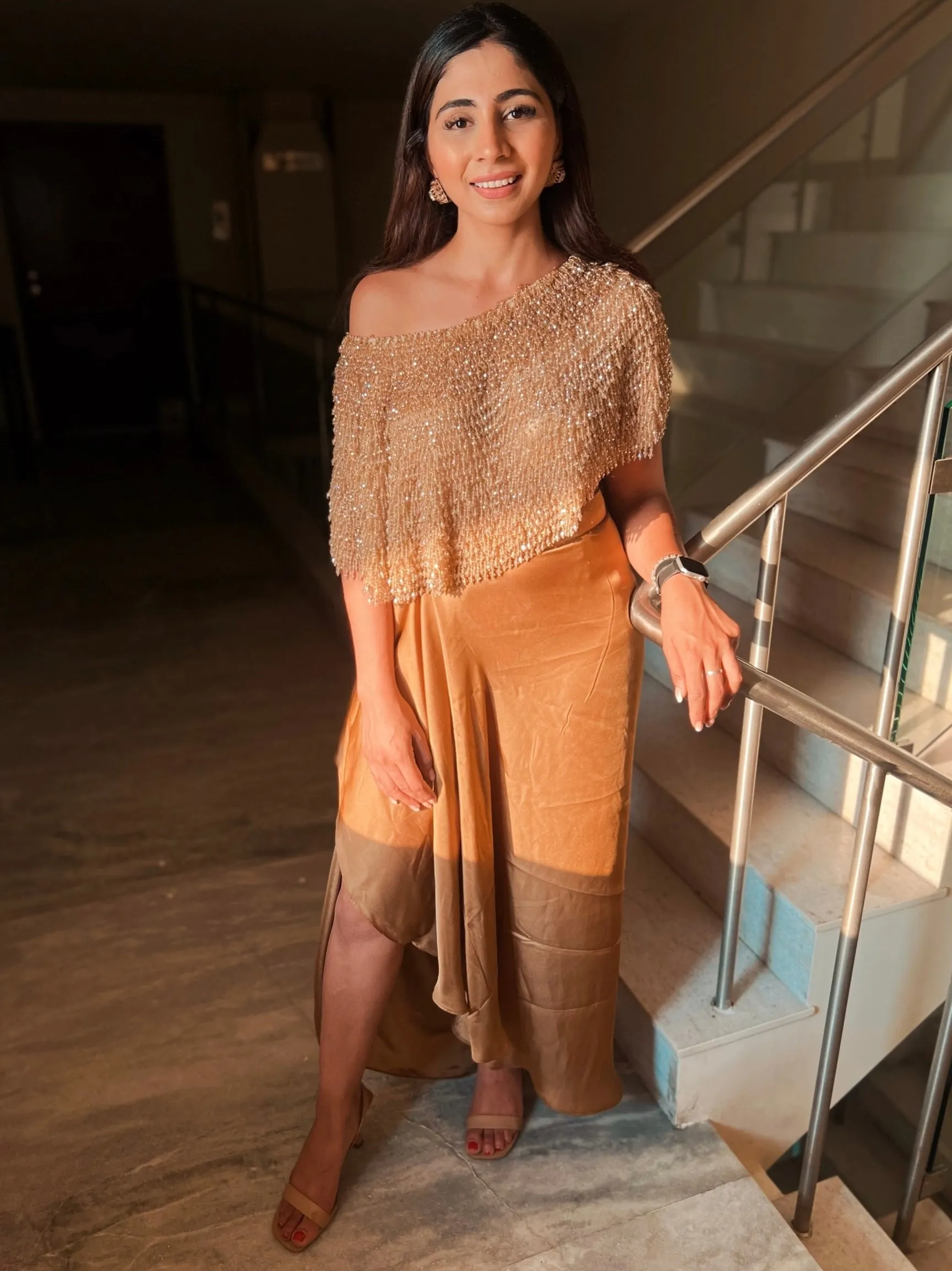 Champagne Majestic Cape & Draped Skirt Set