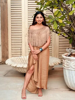 Champagne Majestic Cape & Draped Skirt Set