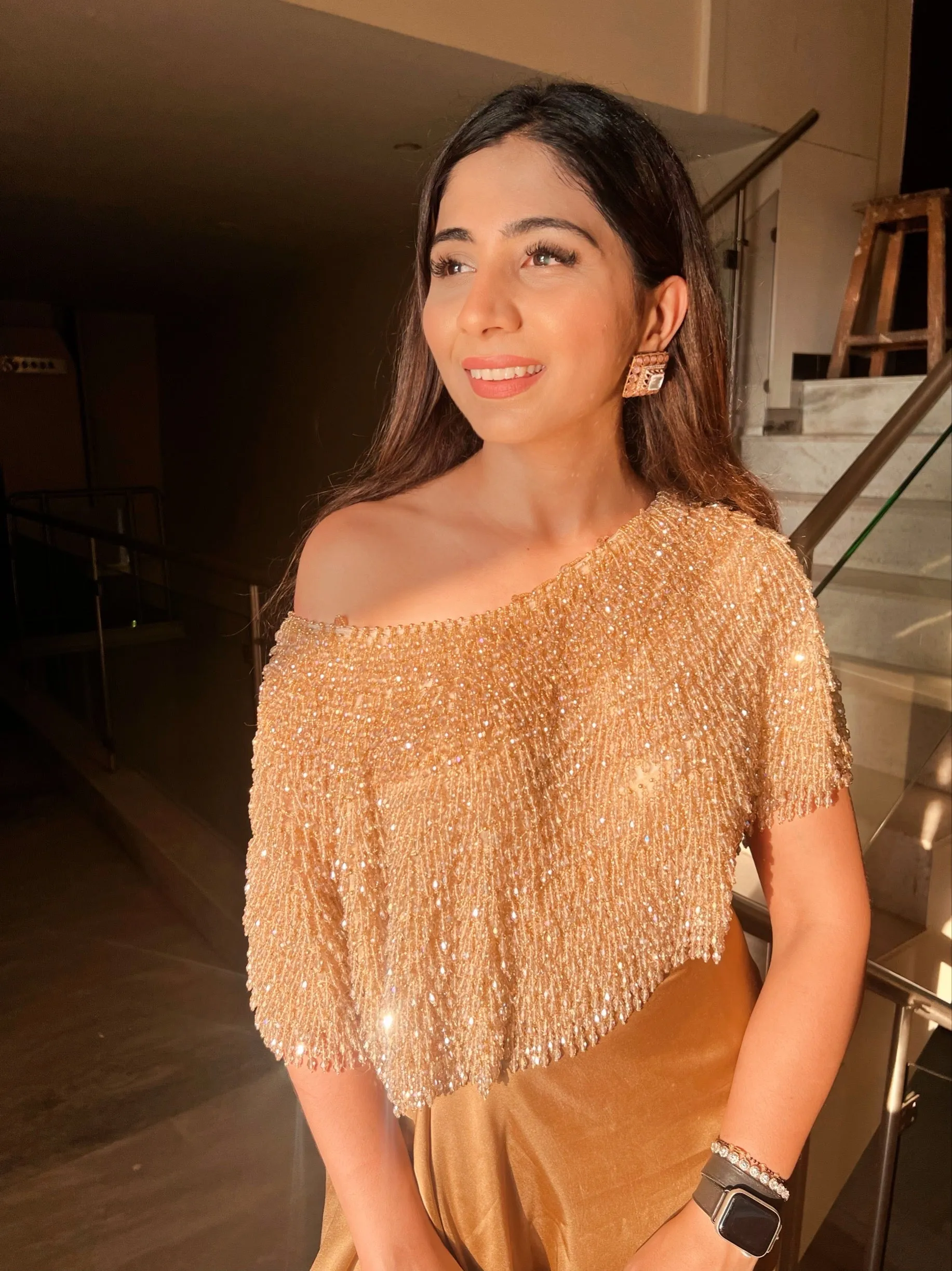 Champagne Majestic Cape & Draped Skirt Set
