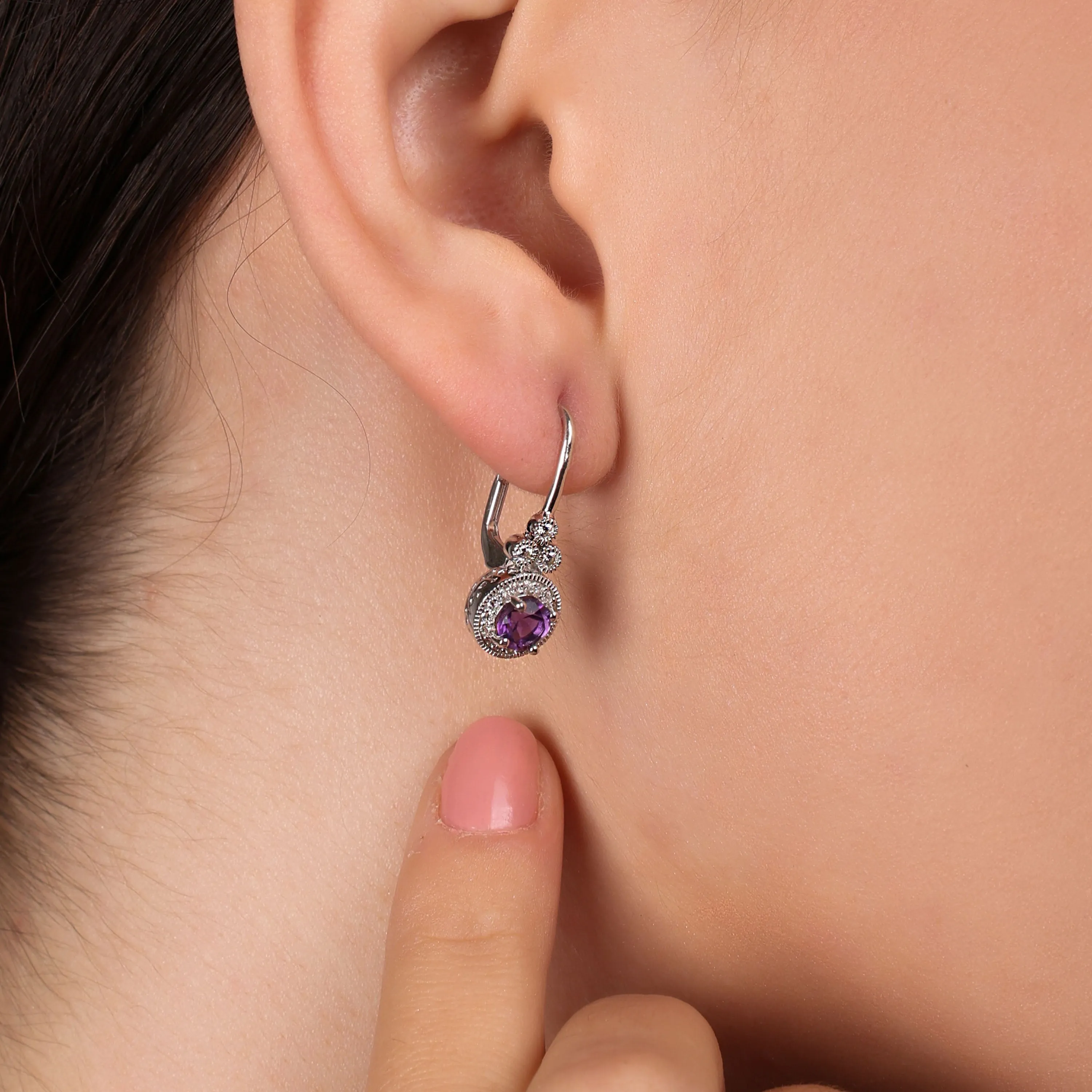 Classic Art Deco Dangle Gemstone Earrings with Purple Amethyst in Sterling Silver