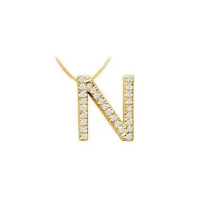 Classic N Initial Diamond Pendant : 14K Yellow Gold - 0.45 CT Diamonds