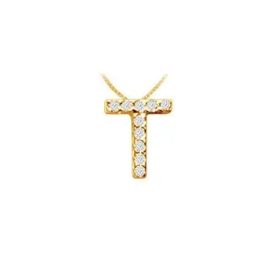 Classic T Initial Diamond Pendant : 14K Yellow Gold - 0.10 CT Diamonds